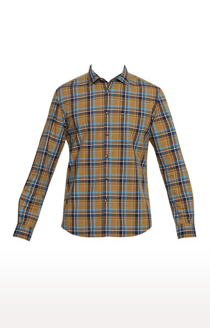 Men's Brown Cotton Checked Casual Shirt