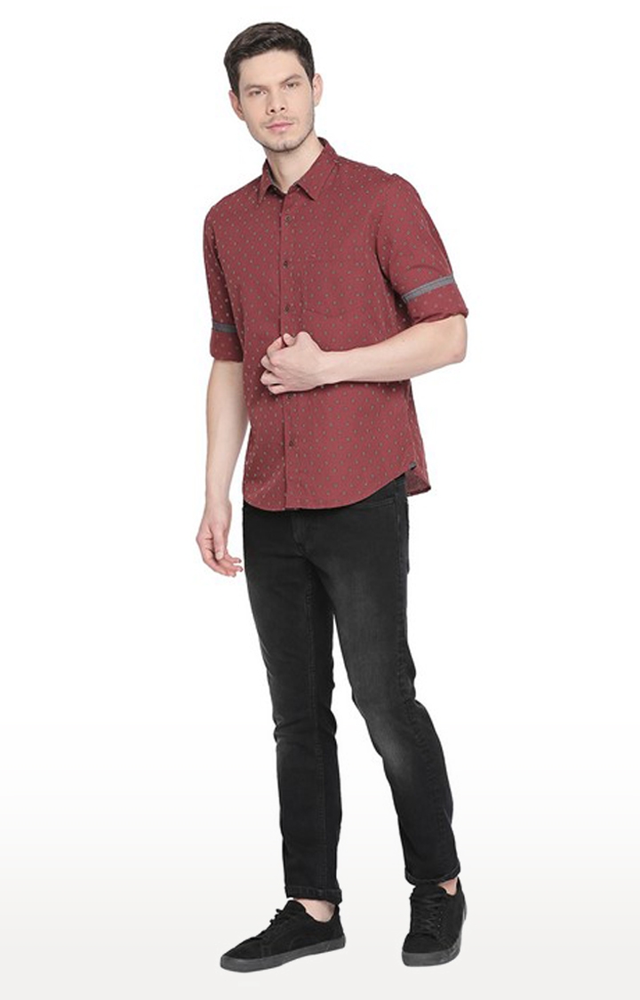 Basics Slim Fit Red Ochre Printed Shirt