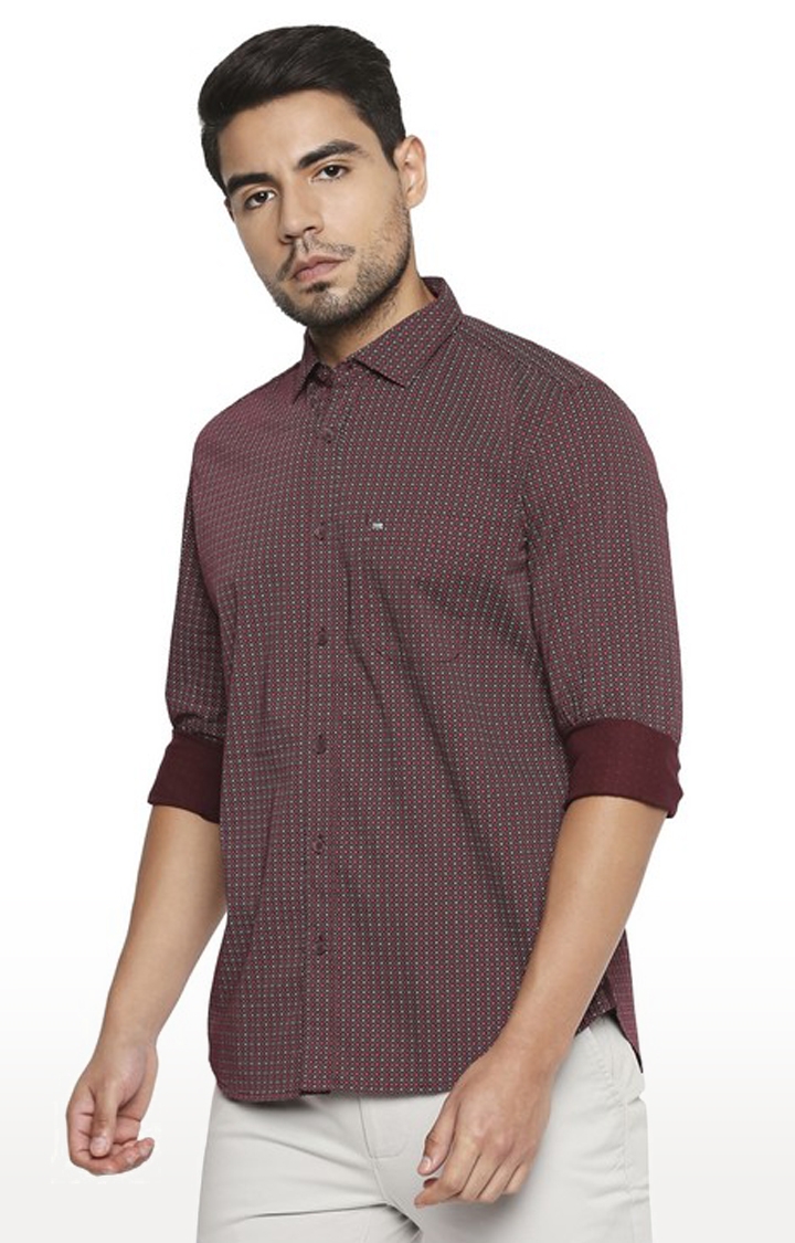Basics Slim Fit Windsor Red Printed Shirt