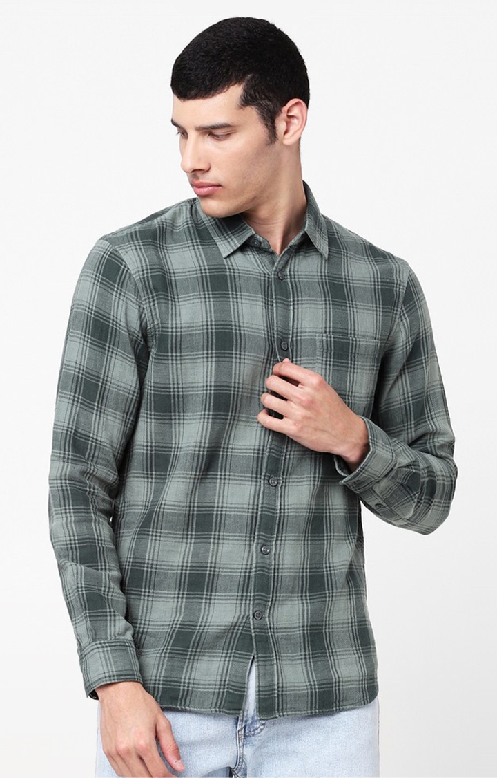 celio | Men'S Green Checked Casual Shirt