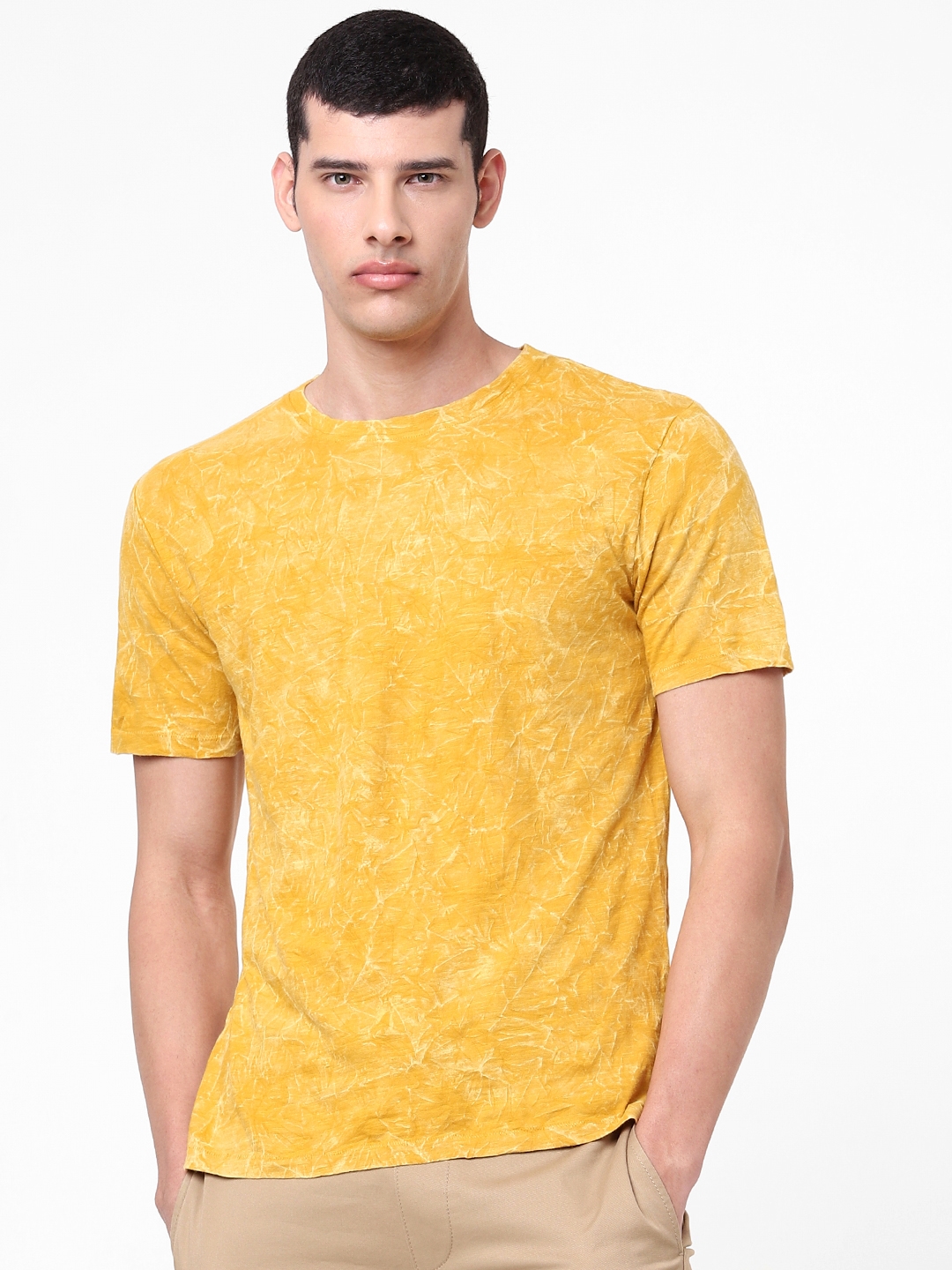 celio | Men's Mustard Yellow Regular Fit T-shirt