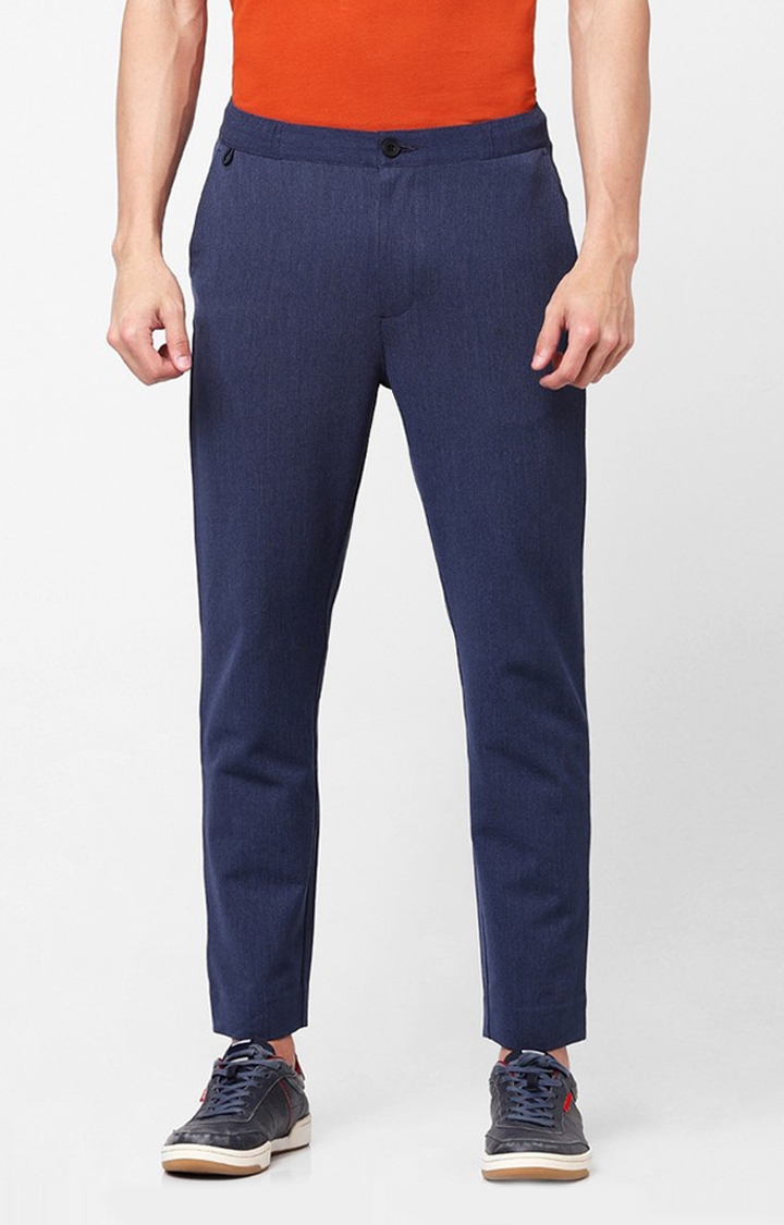 Men's Blue Polyester Pants