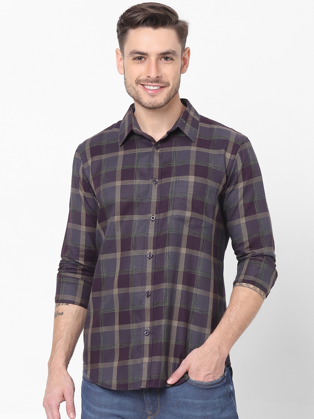 celio | Maroon Checkered Shirt 