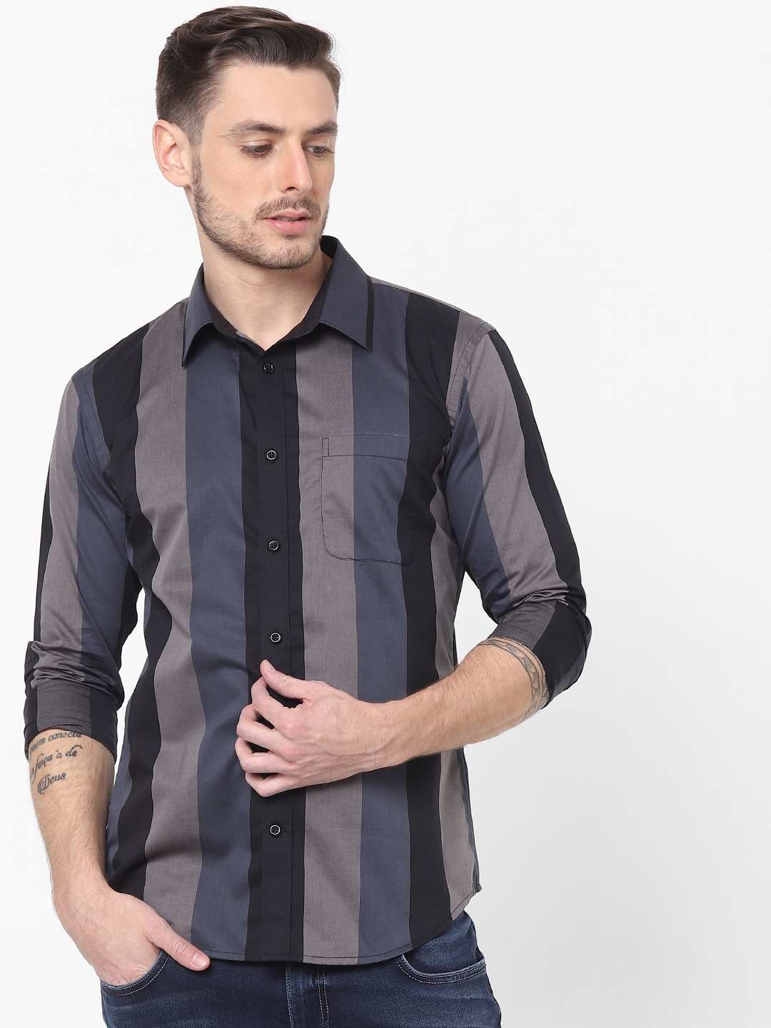 celio | Black and Grey Striped Shirt 