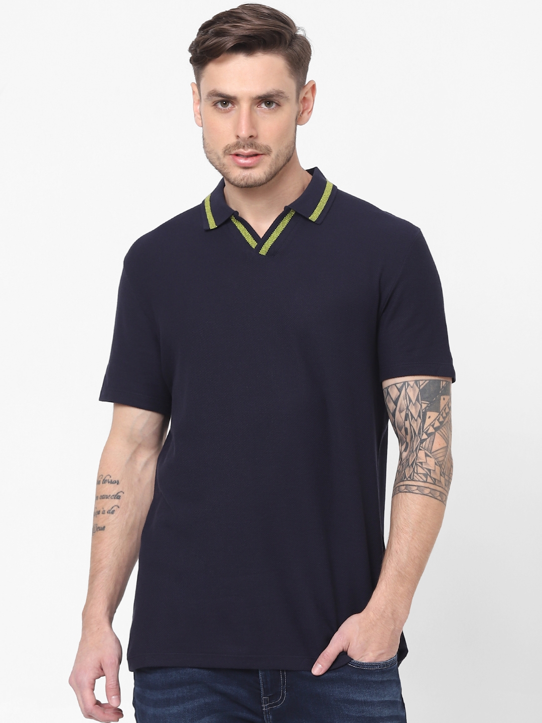 celio | Navy Blue Polo Neck T-shirt