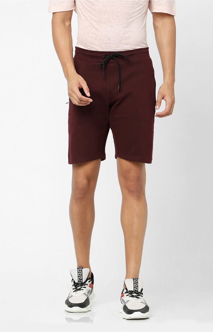 Men's Red Cotton Solid Shorts