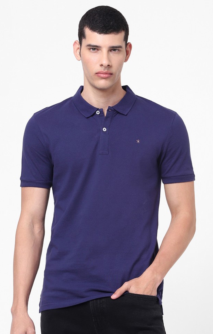 Men'S Blue Solid Polo T-Shirt
