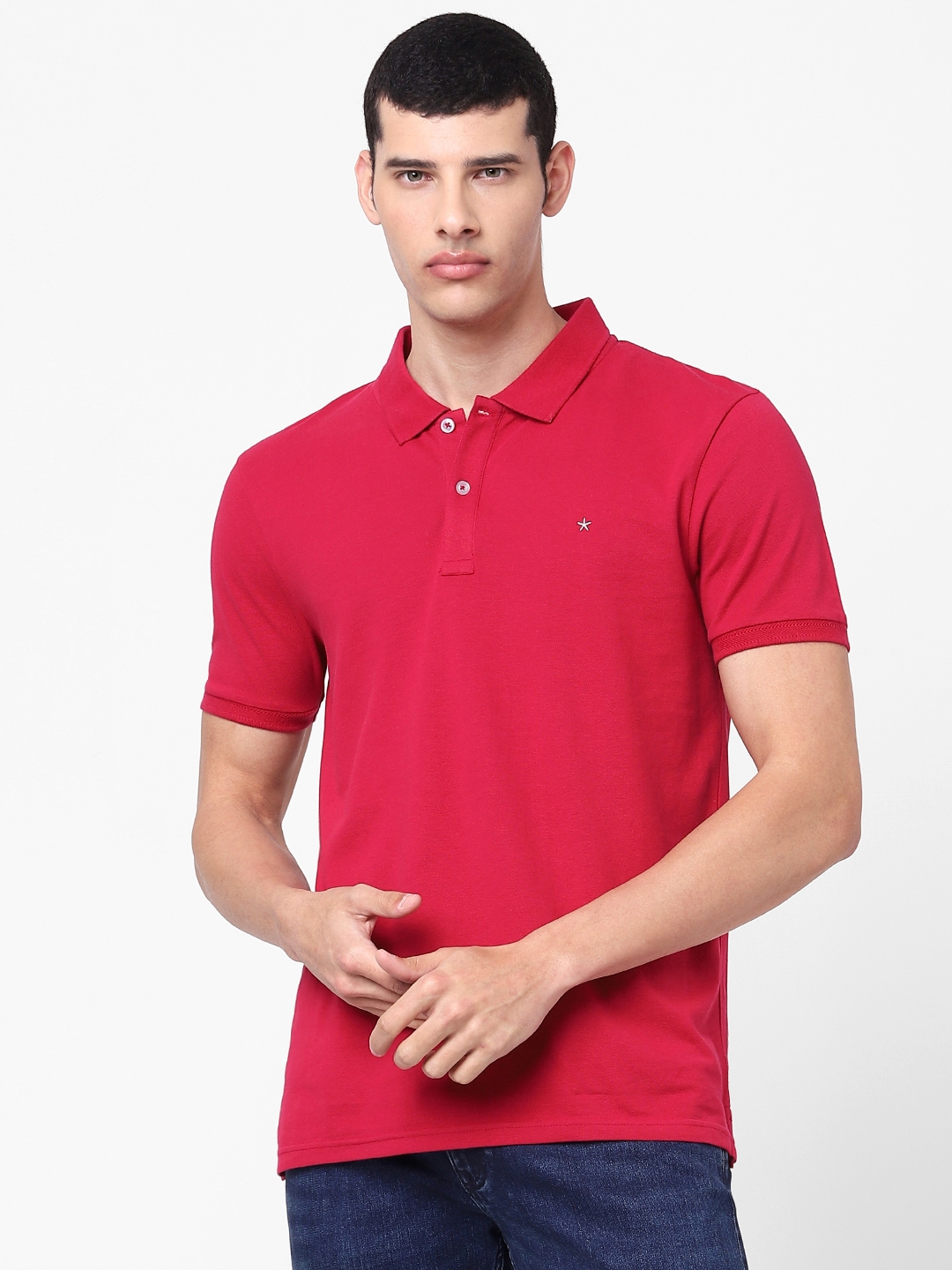 celio | Men's Red Solid Polo T-Shirt