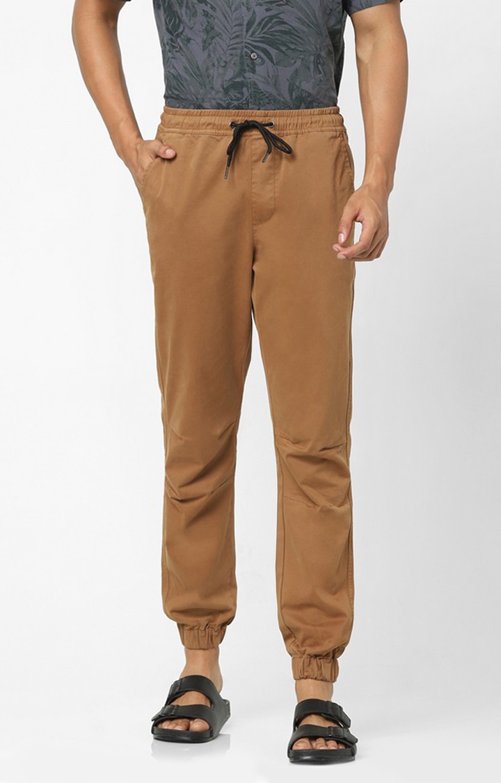 celio | Tan Solid Regular Fit Trousers
