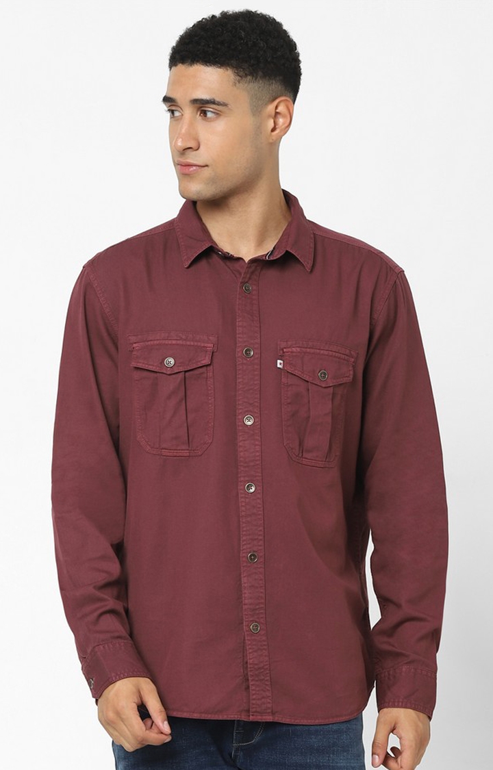 Maroon Solid Regular Fit Shirt