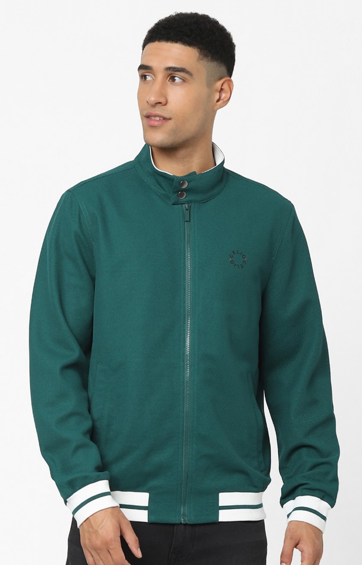 Green Solid Regular Fit Jacket