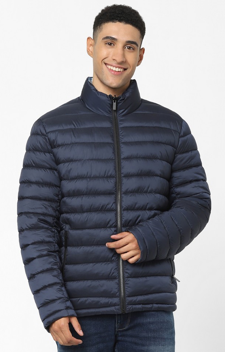 Men's Blue Others Solid Bomber Jackets