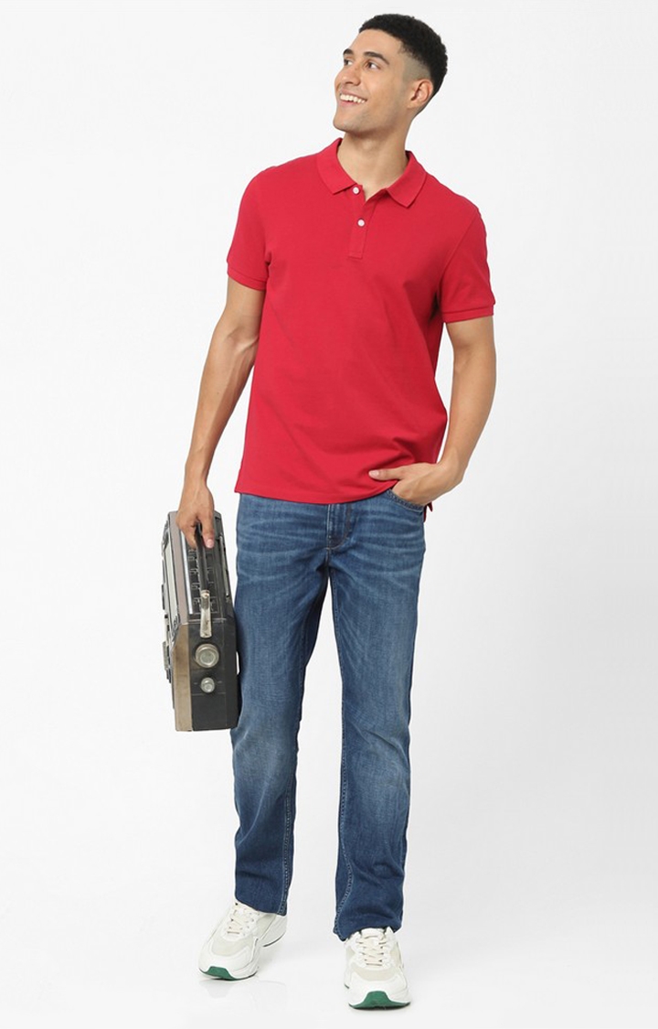  Red Solid Regular Fit Polo T-Shirt