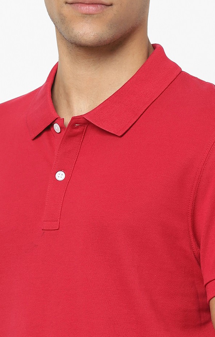  Red Solid Regular Fit Polo T-Shirt