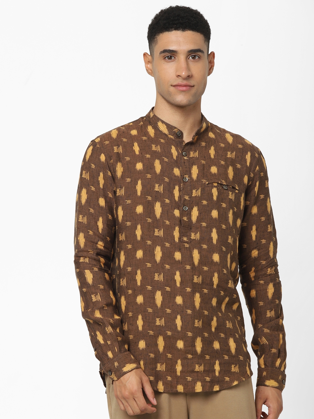 celio |  Brown Geometric Regular Fit Shirt