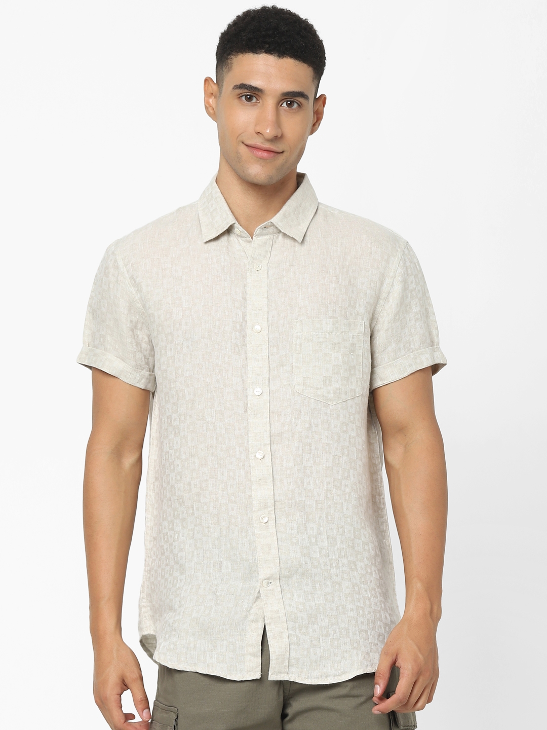 celio |  Off White Regular Fit Geometric Shirt