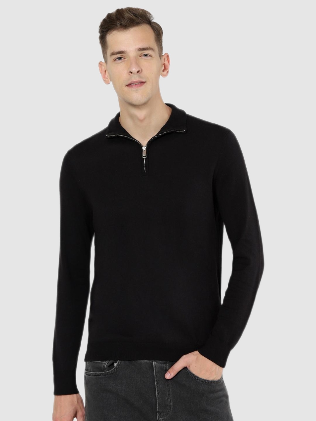 celio | Celio Black Solid Regular Fit Sweater