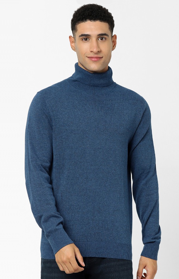  Blue Solid Regular Fit Sweater