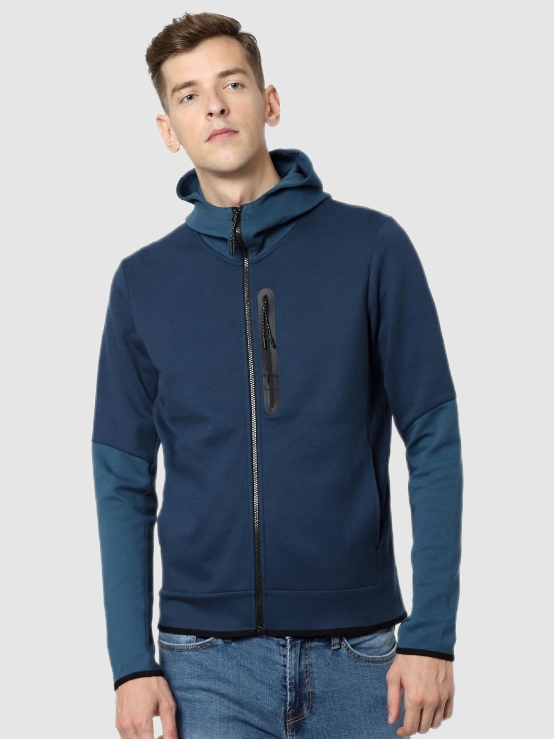 celio | Celio Navy Blue Color-Block Slim Fit Sweatshirt