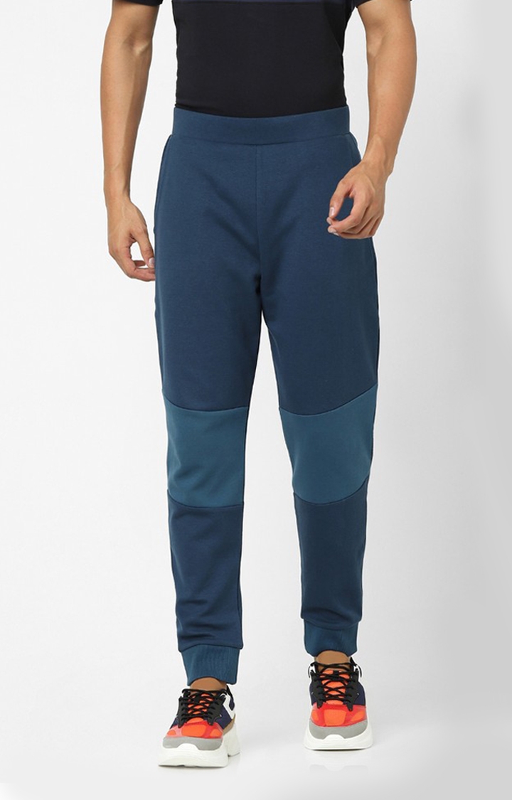 Men's Blue Cotton Colourblock Activewear Joggers