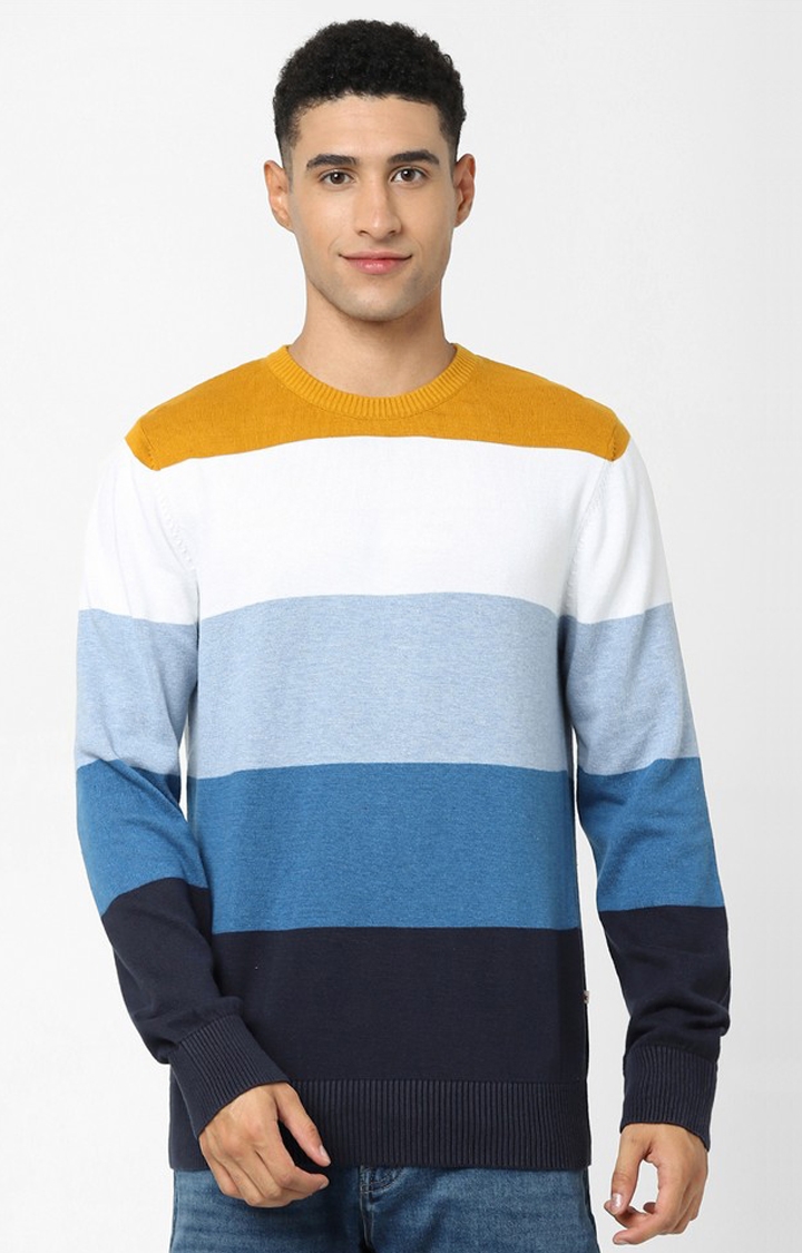  Light Blue Regular Fit Color Block Sweater