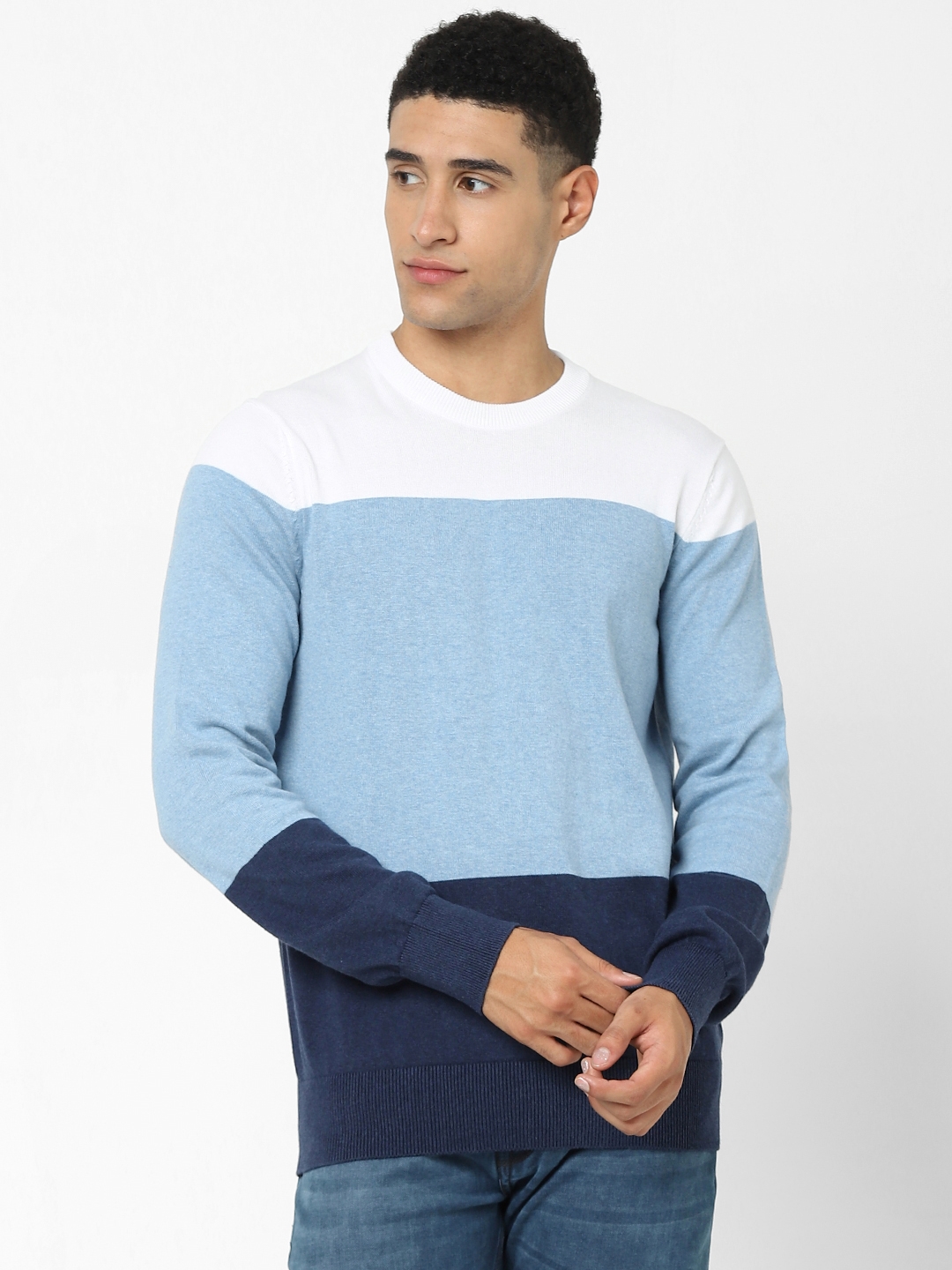 celio |  Light Blue Regular Fit Color Block Sweater