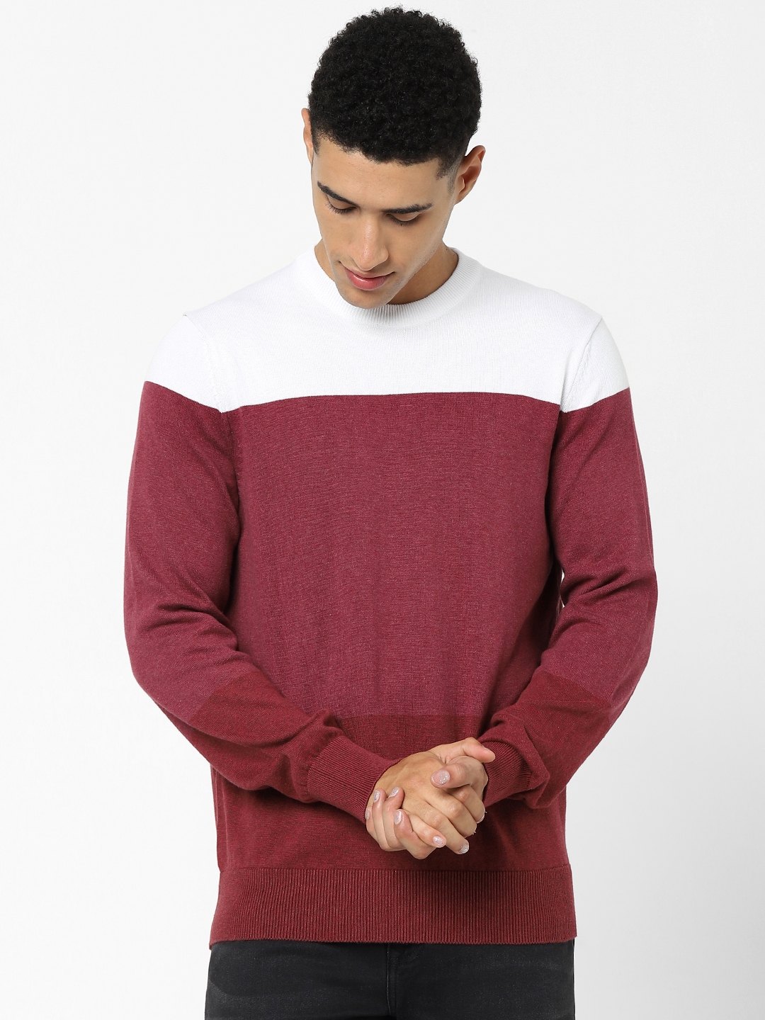 celio |  Maroon Color Regular Fit Block Sweater
