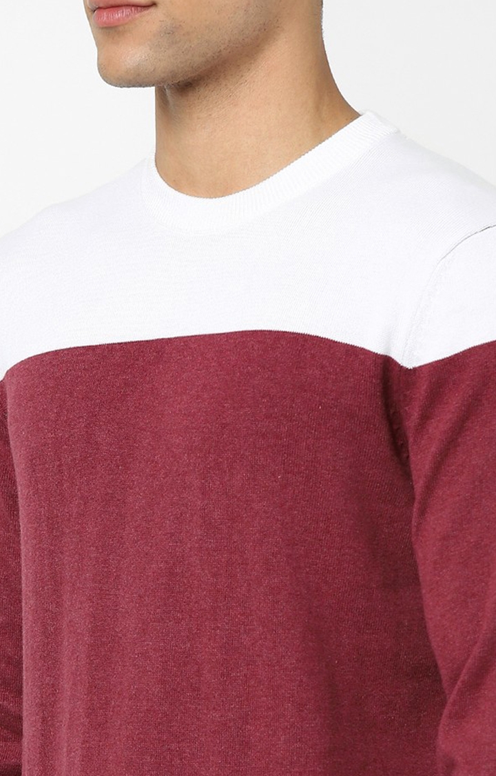Maroon Color Regular Fit Block Sweater