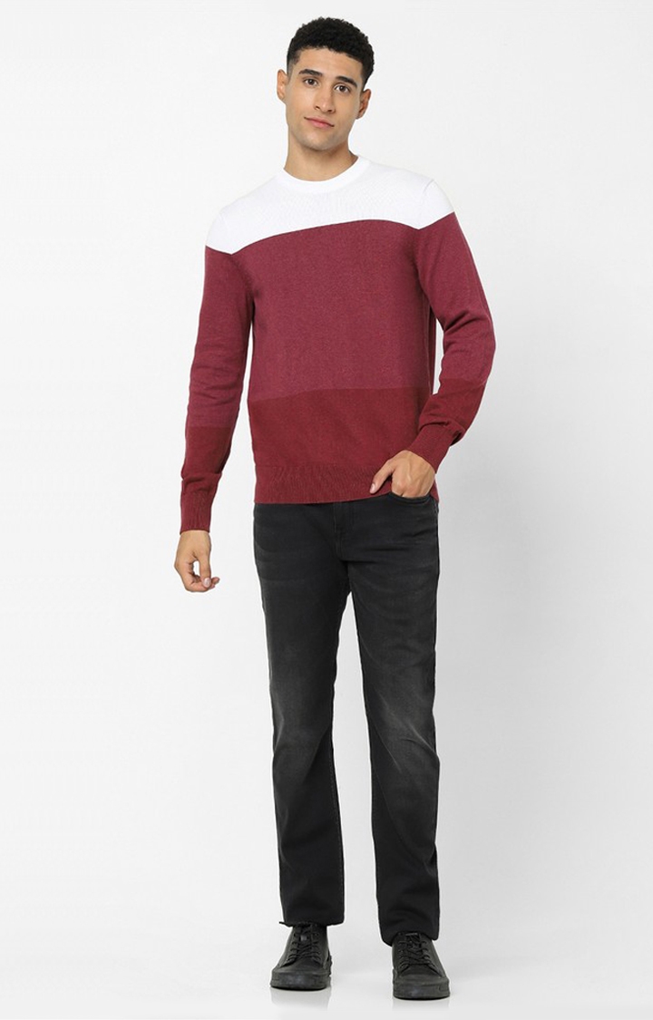 Maroon Color Regular Fit Block Sweater