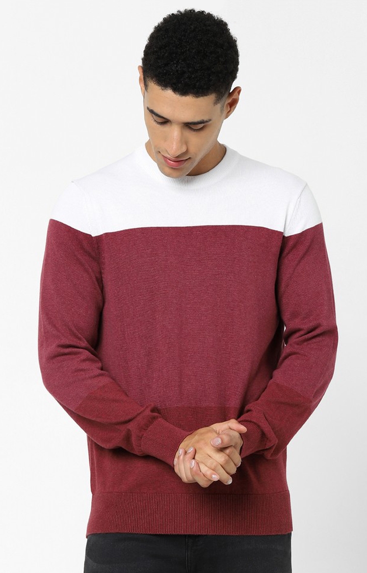celio | Maroon Color Regular Fit Block Sweater