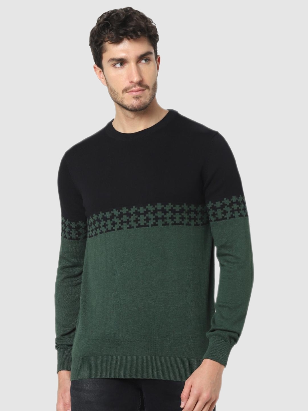 celio | Celio Men's Olive Geometric Sweater