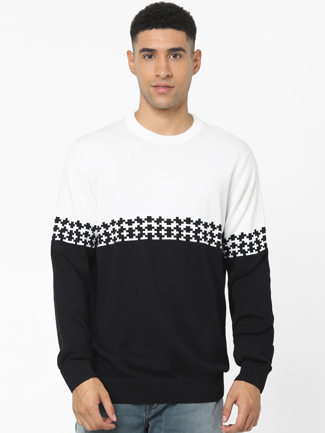 celio |  Black Geometric Regular Fit Sweater