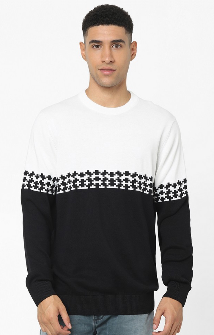 Black Geometric Regular Fit Sweater