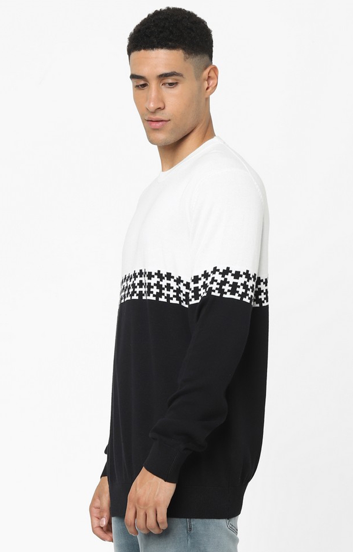 Black Geometric Regular Fit Sweater