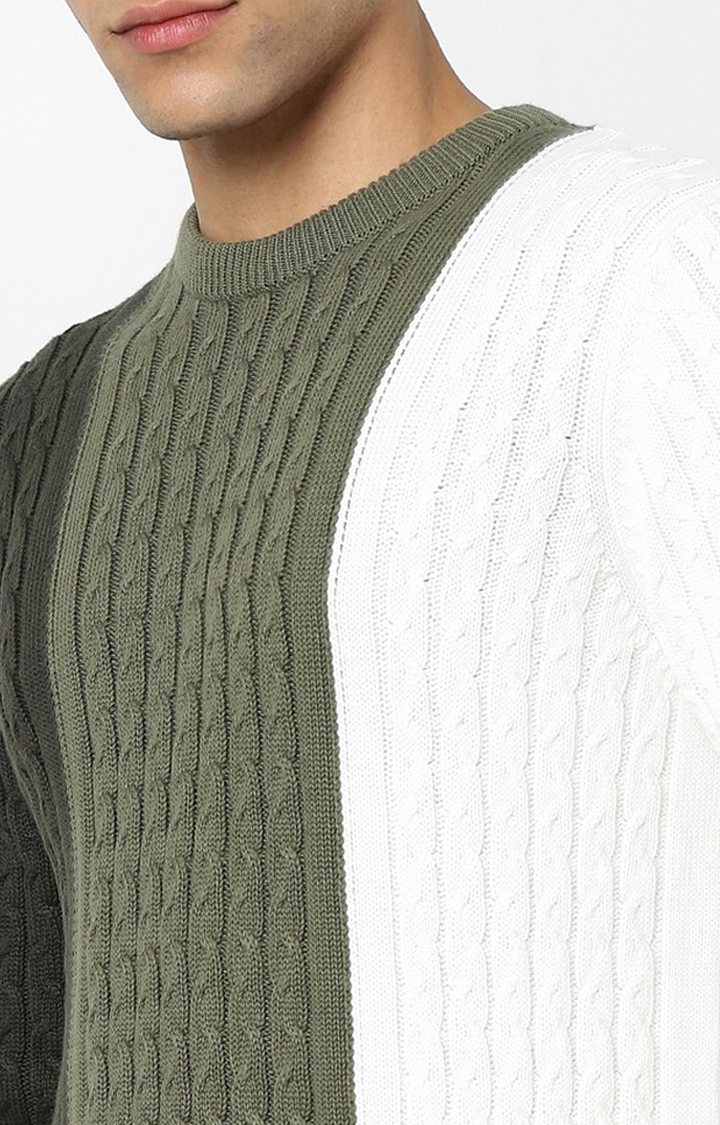 Men's Green Cotton Colourblock Sweaters