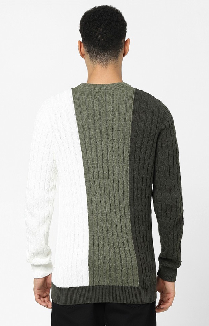 Men's Green Cotton Colourblock Sweaters