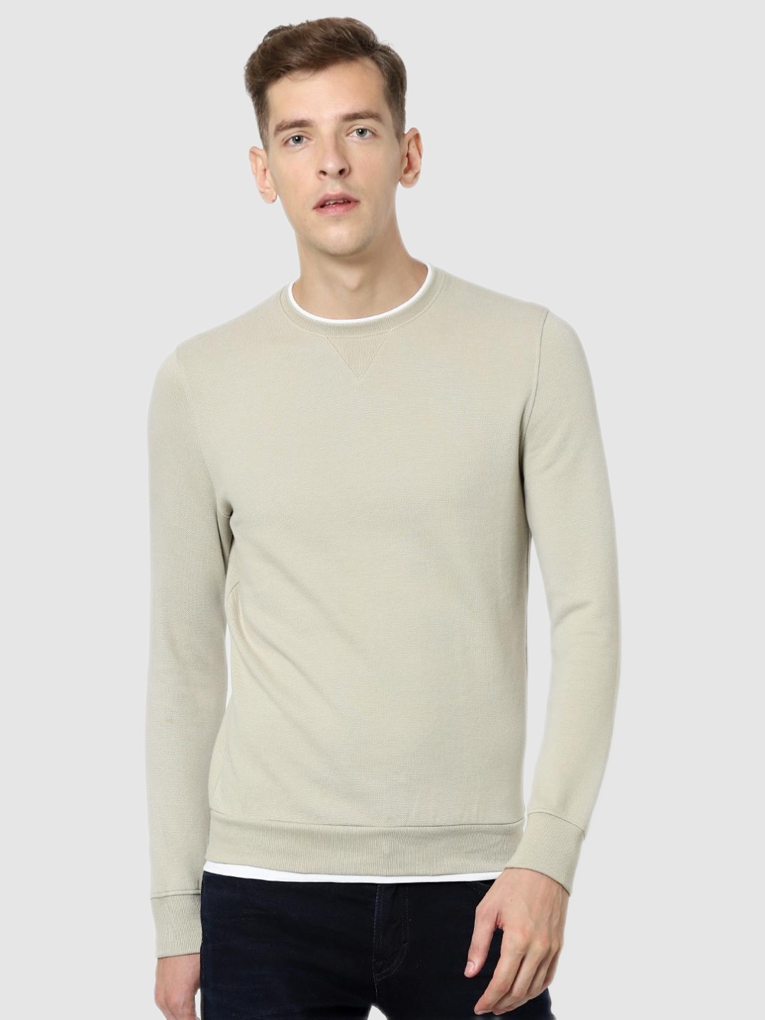 Celio Beige Solid Regular Fit Sweatshirt
