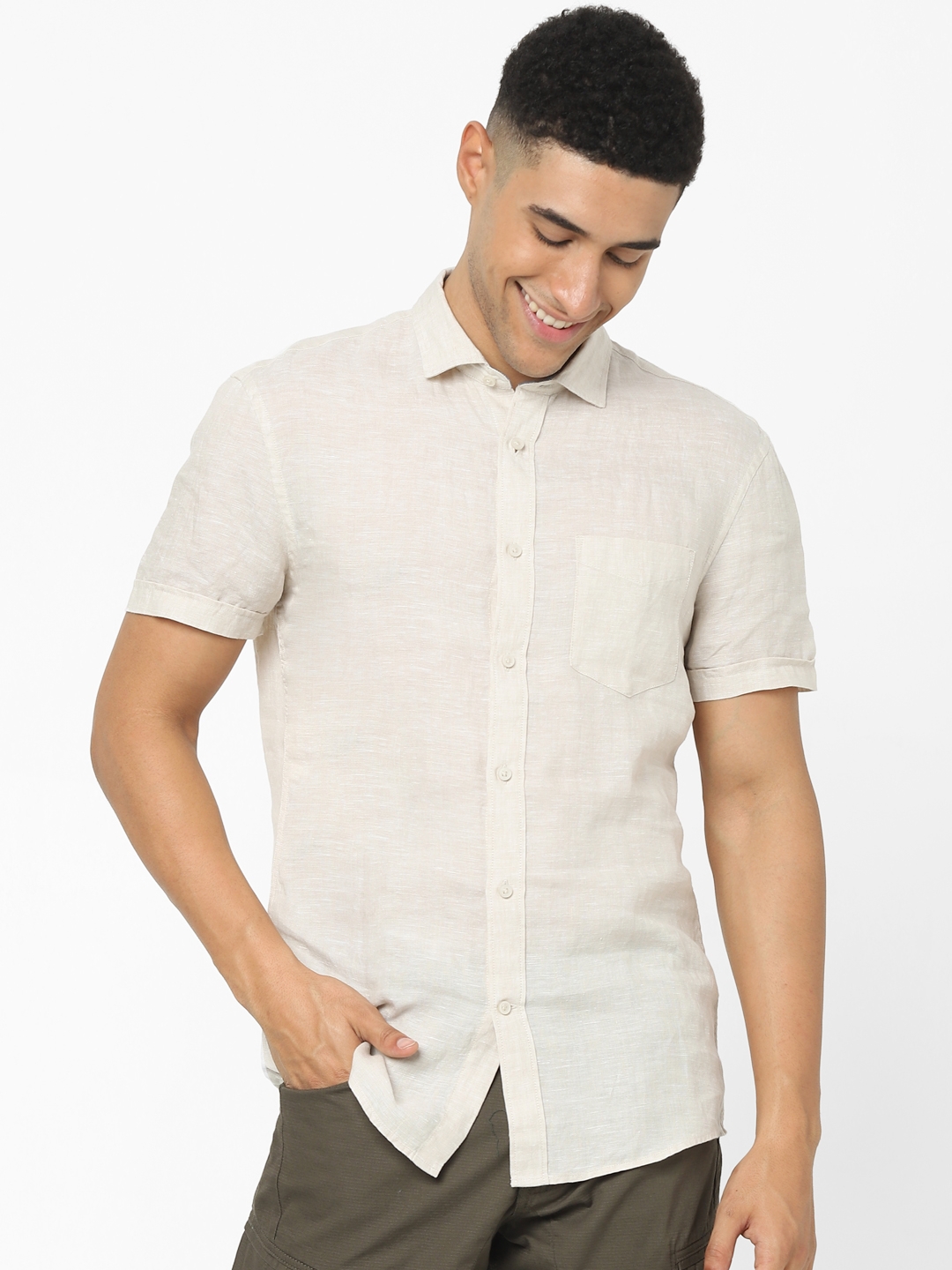 celio |  Off White Regular Fit Solid Shirt