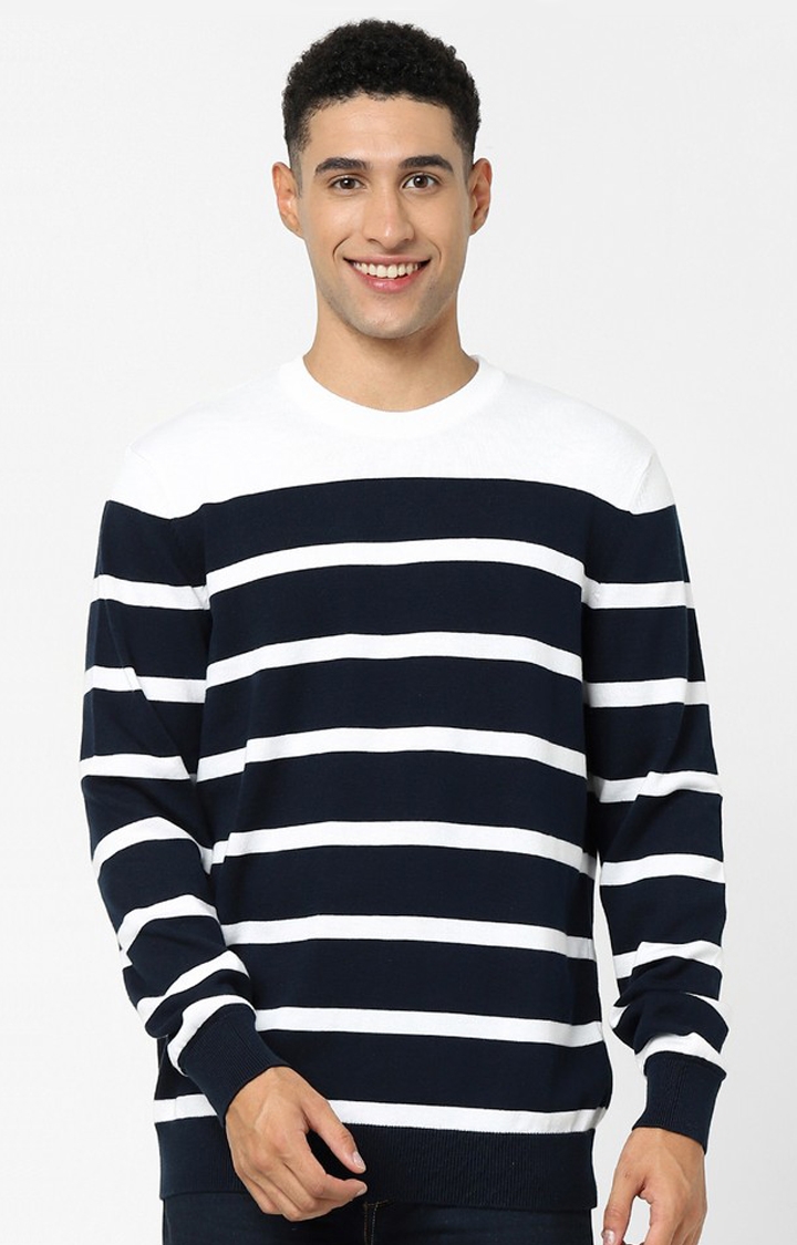 celio | Navy Blue Horizontal Regular Fit Stripes Sweater