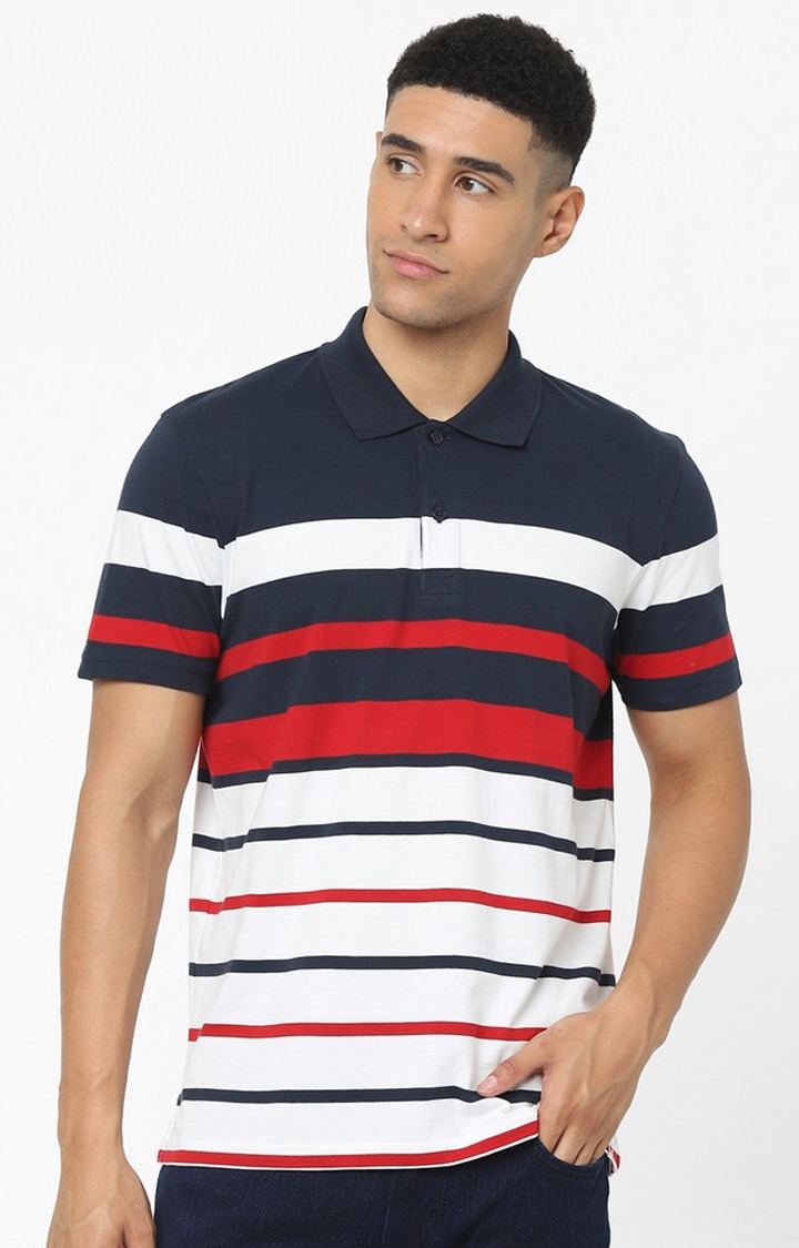 celio |  Navy Horizontal Regular Fit Stripes Polo T-Shirt