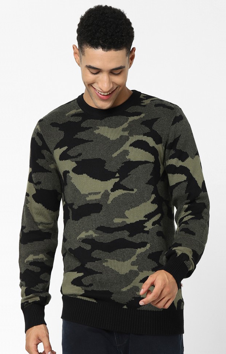 celio | Black Camouflage Regular Fit Sweater