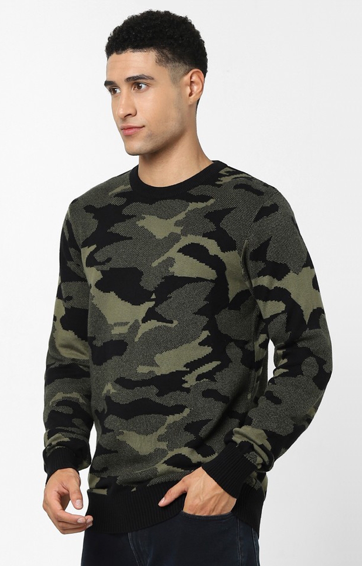 Black Camouflage Regular Fit Sweater