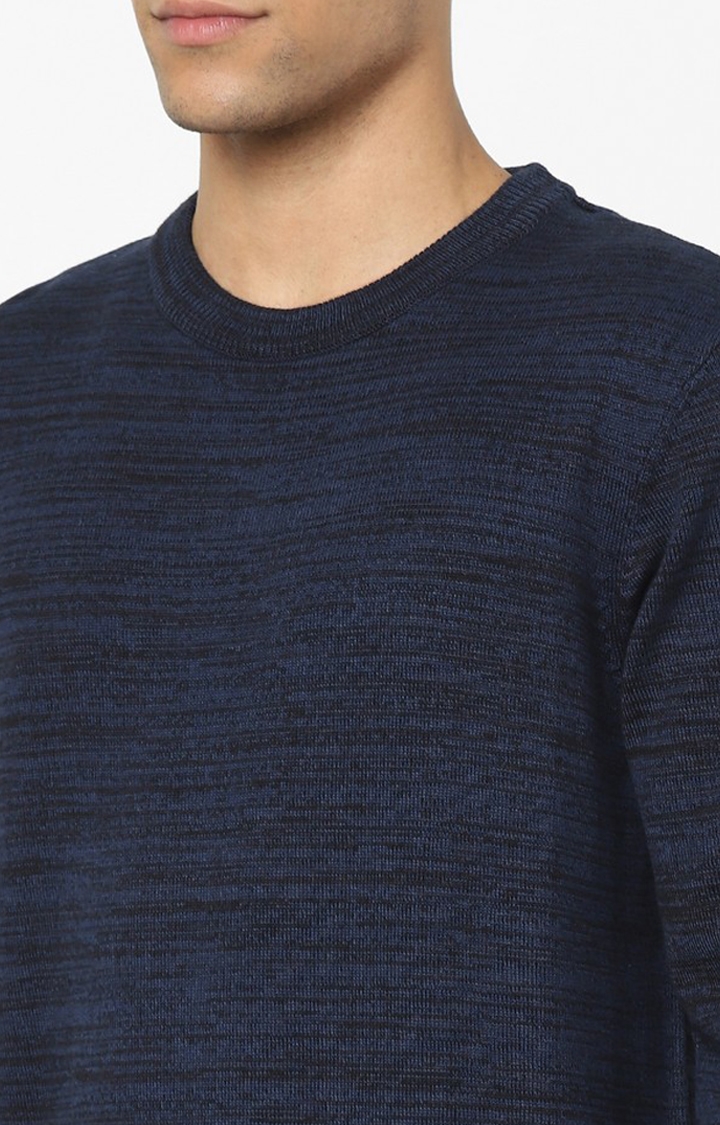 Navy Blue Abstract Regular Fit Sweater