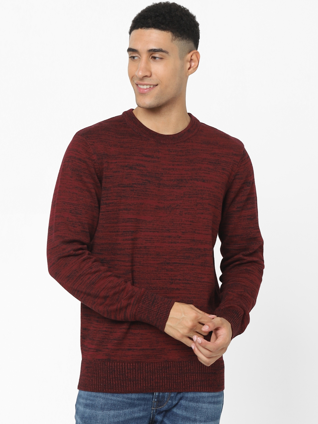 celio |  Maroon Abstract Regular Fit Sweater