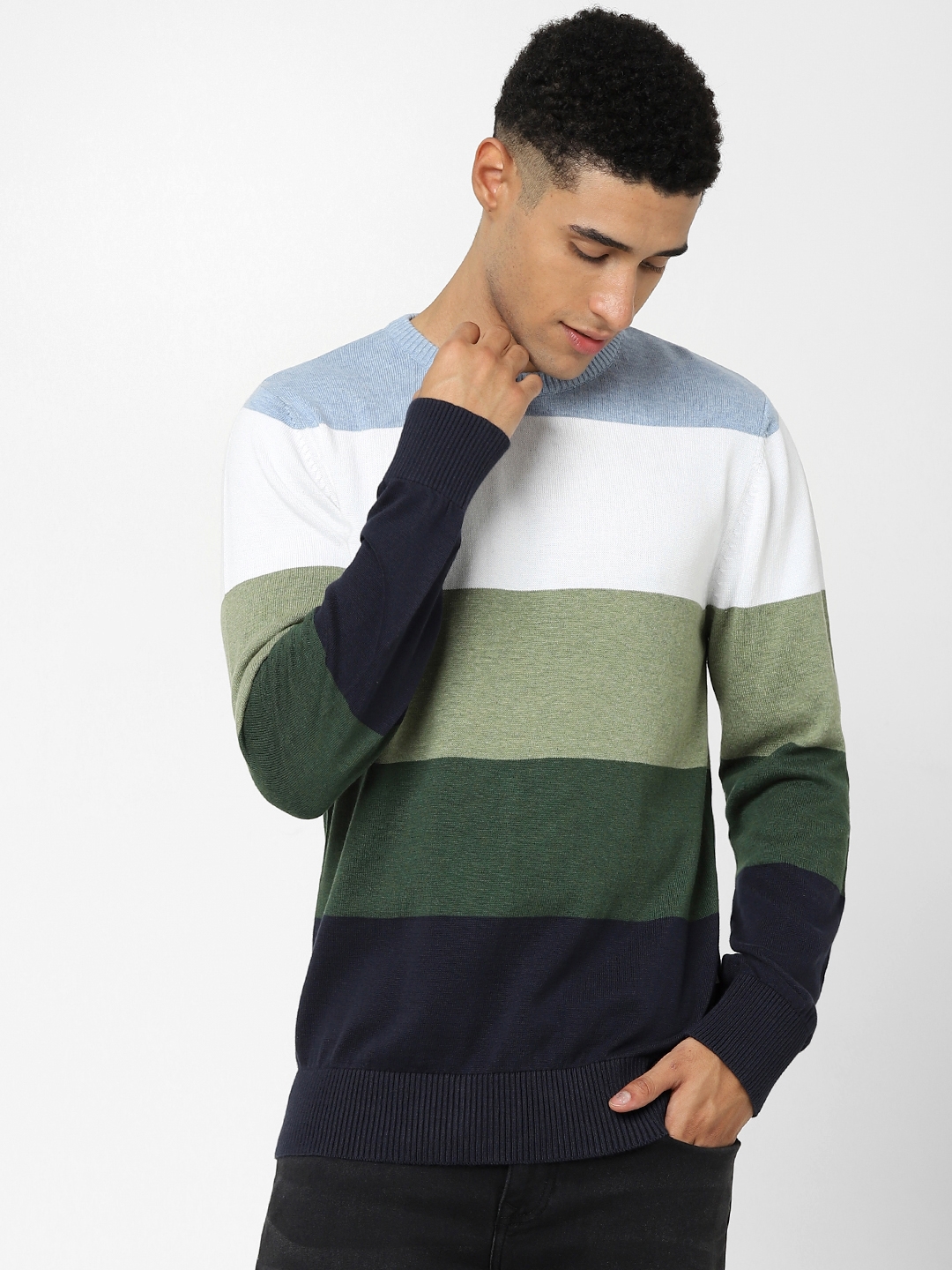 celio |  Green Color Regular Fit Block Sweater