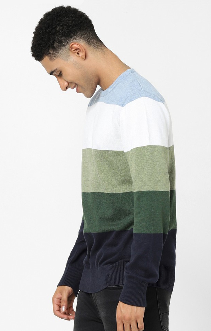  Green Color Regular Fit Block Sweater