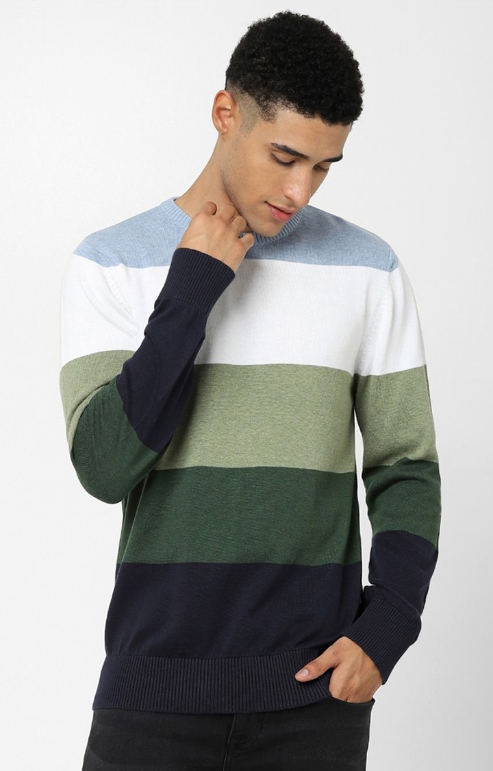 celio |  Green Color Regular Fit Block Sweater