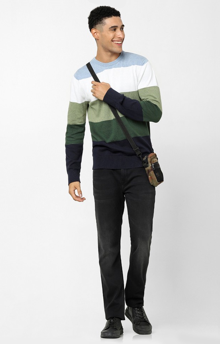 Green Color Regular Fit Block Sweater