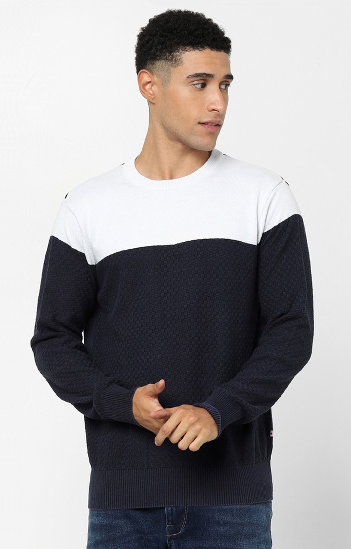 Navy Blue Color Regular Fit Block Sweater
