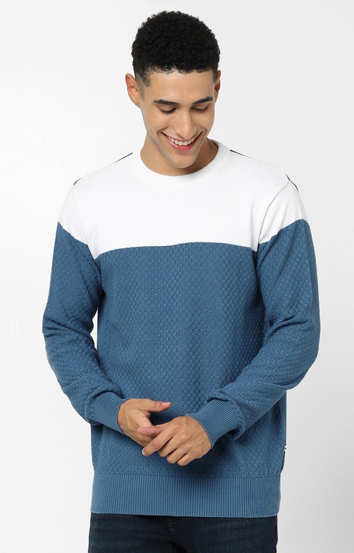 celio | Blue Color Regular Fit Block Sweater